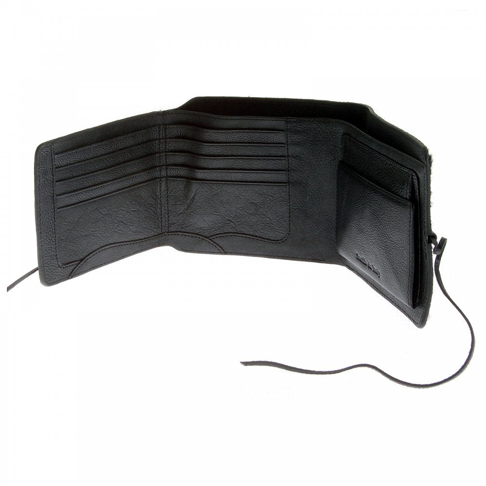 Mens Black Leather/Horse Hair 3 Fold Credit Card & Coin Pouch Landscape Wallet