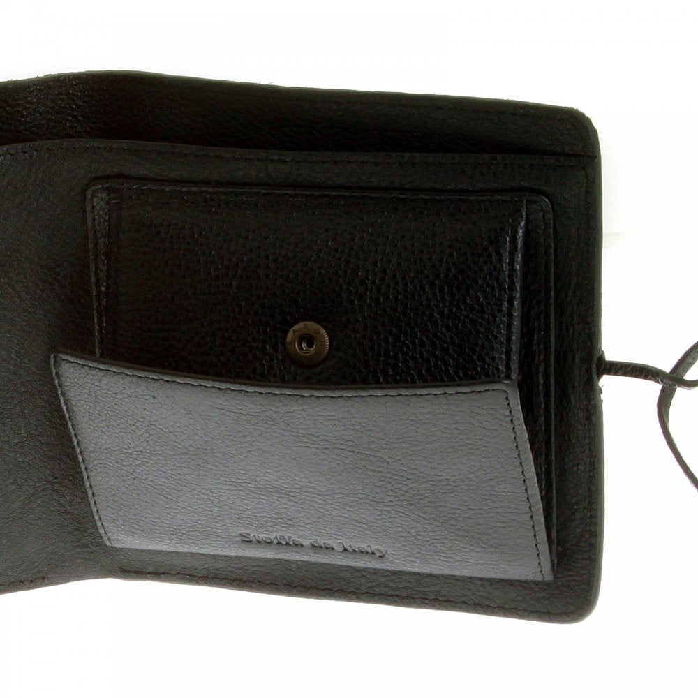 Mens Black Leather/Horse Hair 3 Fold Credit Card & Coin Pouch Landscape Wallet