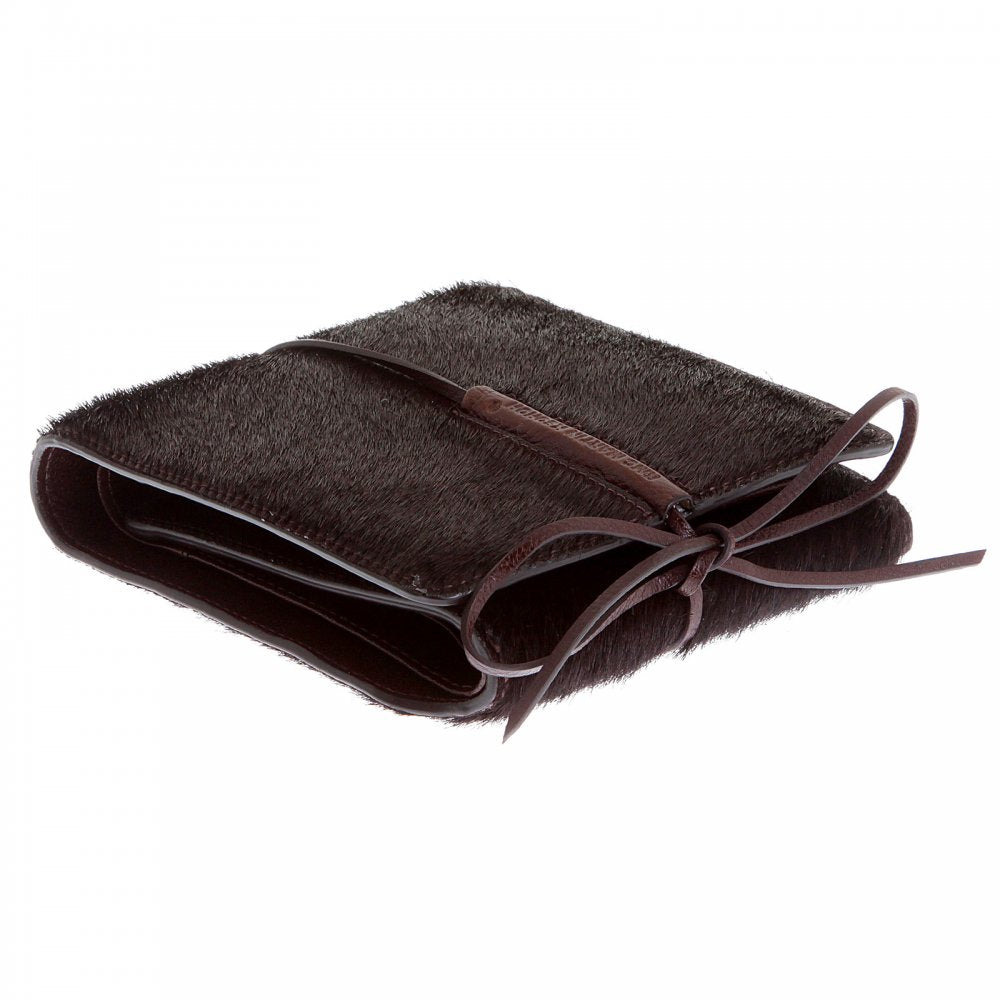 Mens Brown Leather/Horse Hair 3 Fold Credit Card & Coin Pouch Landscape Wallet