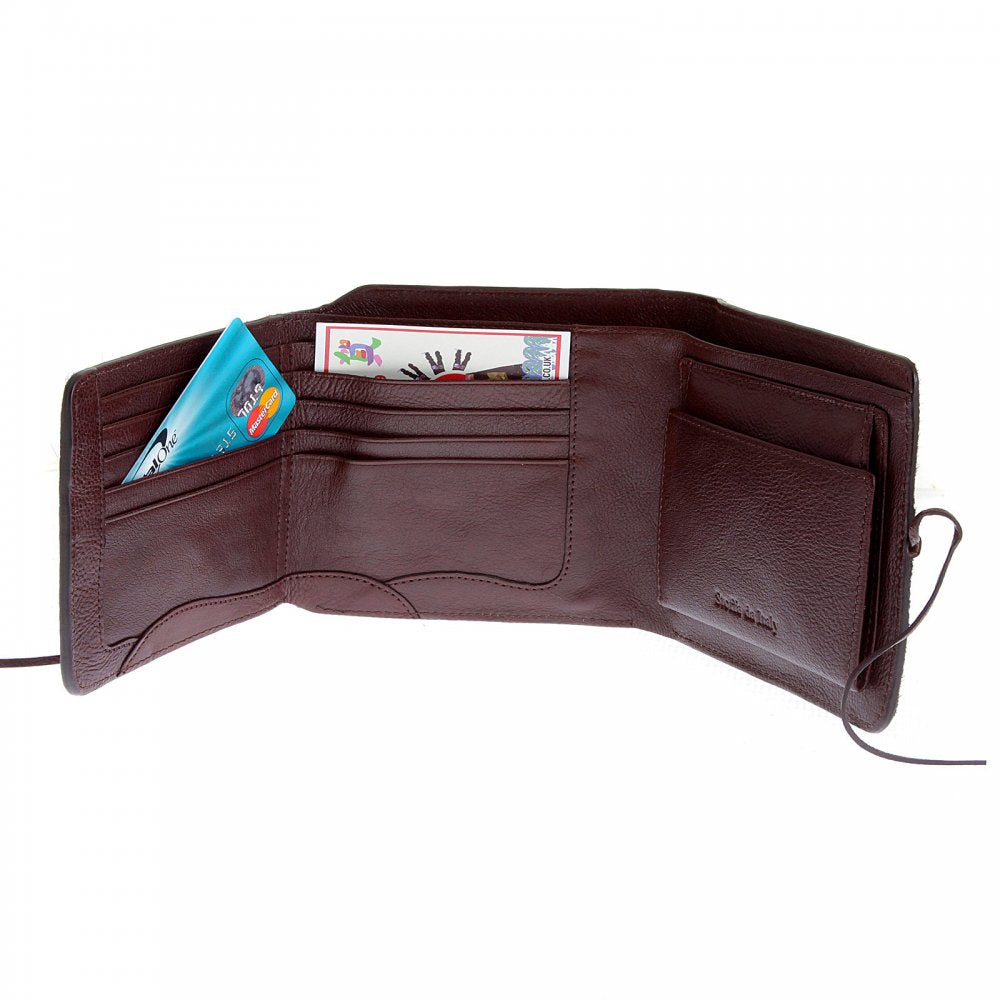 Mens Brown Leather/Horse Hair 3 Fold Credit Card & Coin Pouch Landscape Wallet