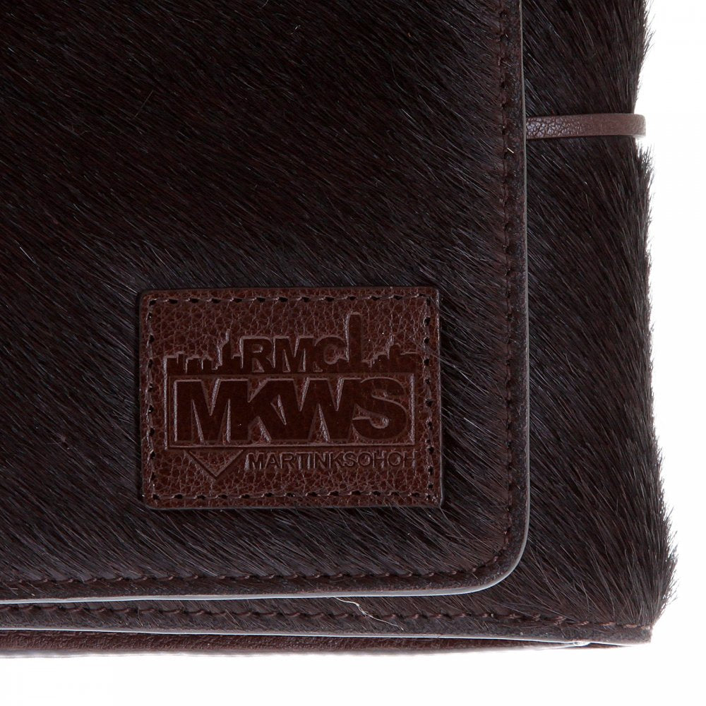 Mens Brown Leather/Horse Hair 3 Fold Credit Card & Coin Pouch Landscape Wallet