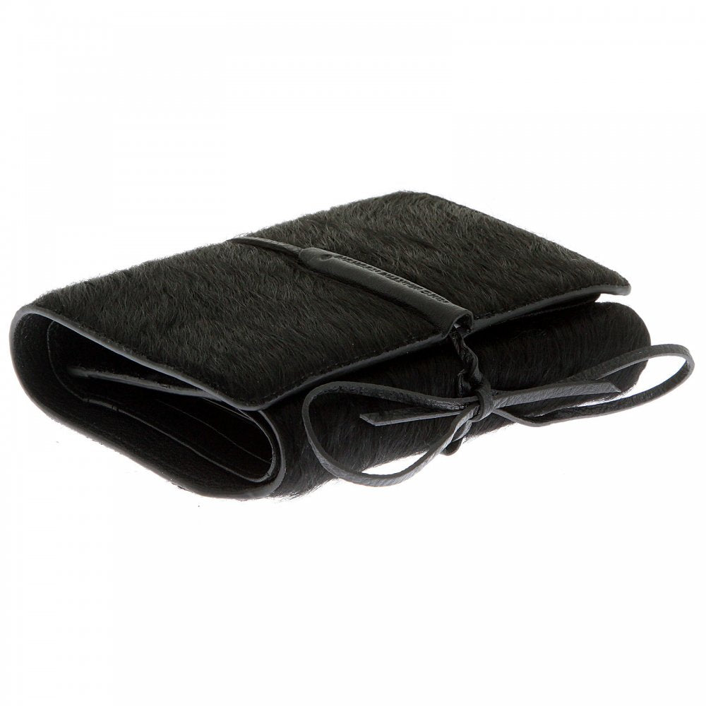 Mens Black Leather/Horse Hair 3 Fold Credit Card & Coin Pouch Portrait Wallet
