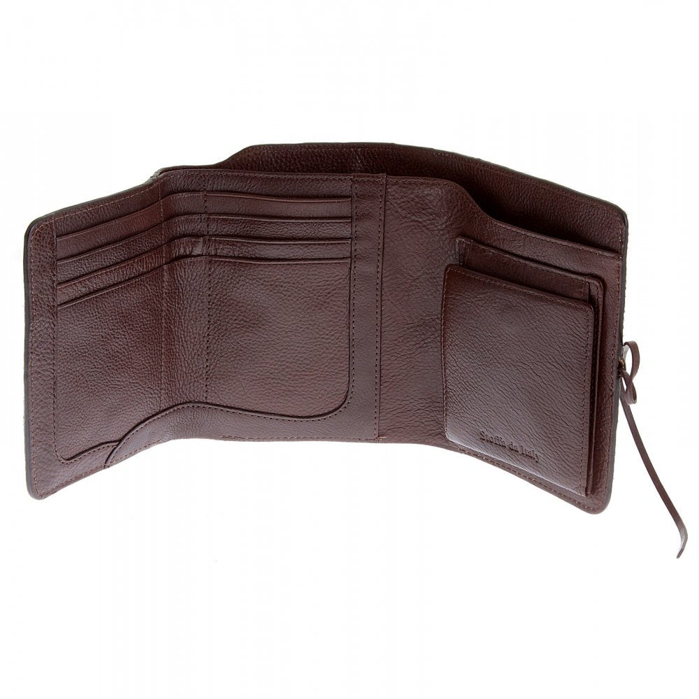 Mens Brown Leather/Horse Hair 3 Fold Credit Card & Coin Pouch Portrait Wallet