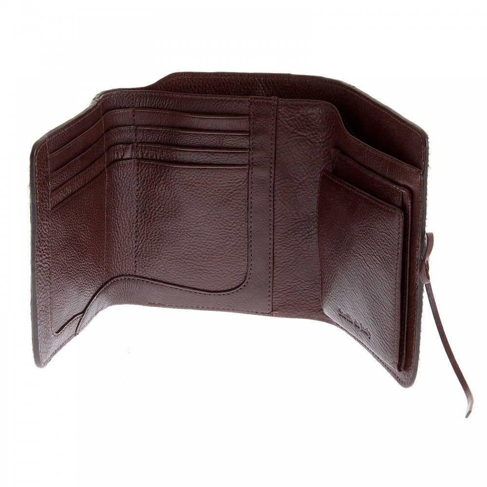 Mens Brown Leather/Horse Hair 3 Fold Credit Card & Coin Pouch Portrait Wallet