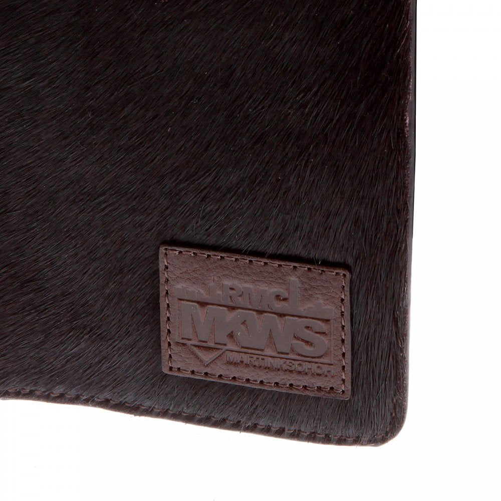 Mens Brown Leather/Horse Hair 3 Fold Credit Card & Coin Pouch Portrait Wallet