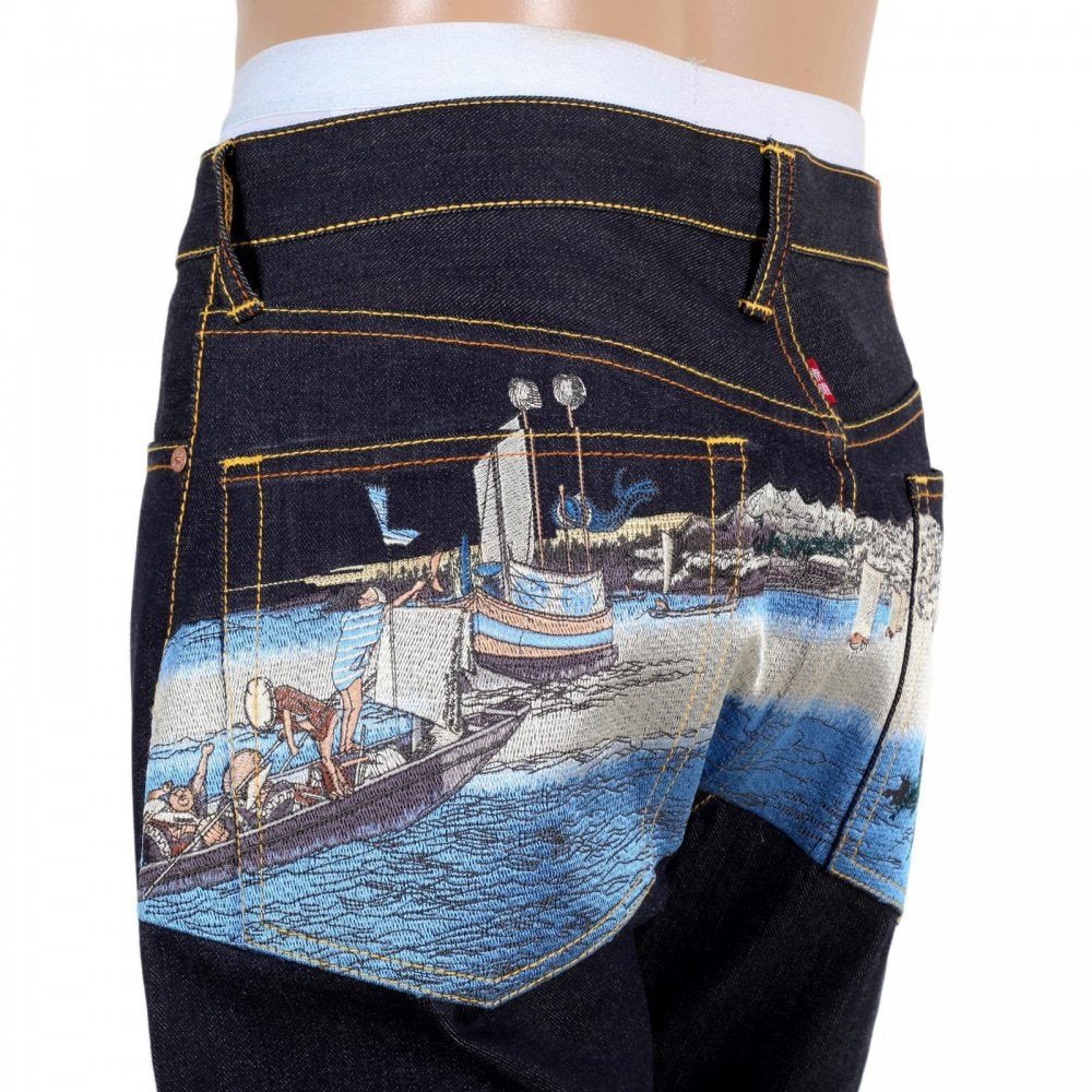 Toyo Story Fisherman Dark Indigo Vintage Cut Raw Selvedge Denim Jeans for Men