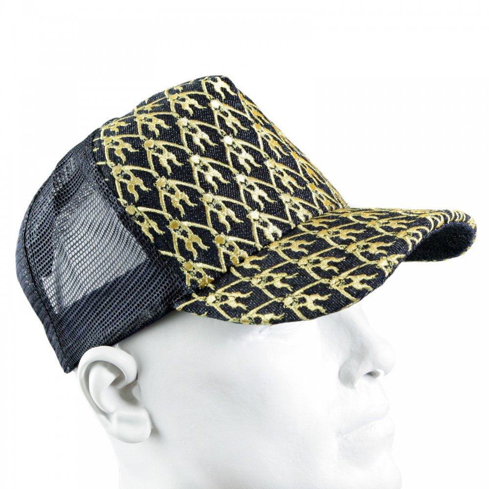 Black Mesh with gold embroidered mens cap