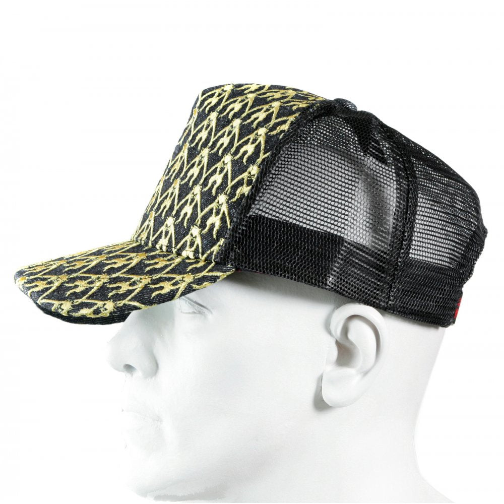Black Mesh with gold embroidered mens cap