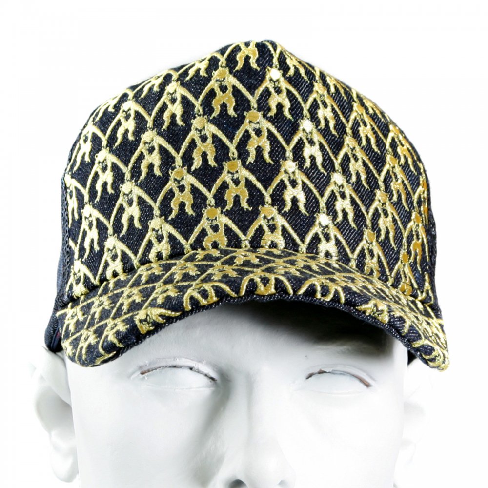 Black Mesh with gold embroidered mens cap