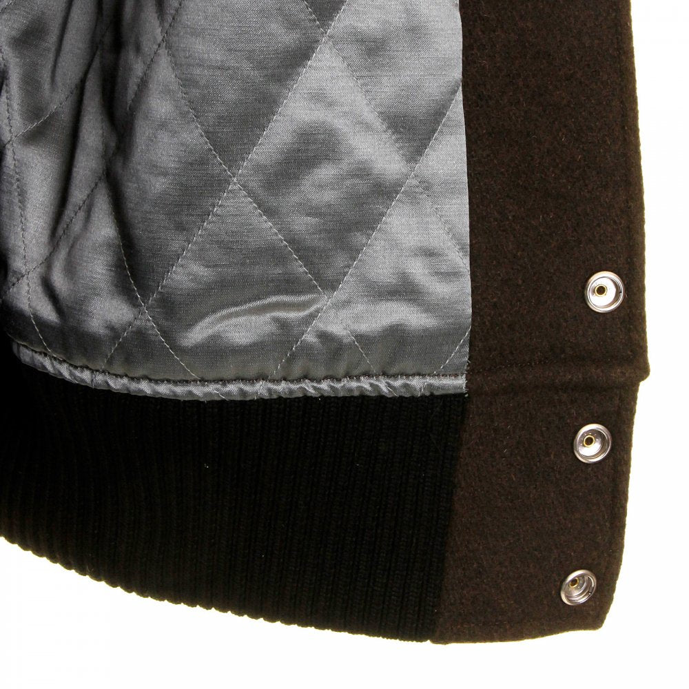 Regular Fit Brown Body Dark Cream Leather Sleeve Award Letterman Flying Alligators Stadium Jacket WV12077
