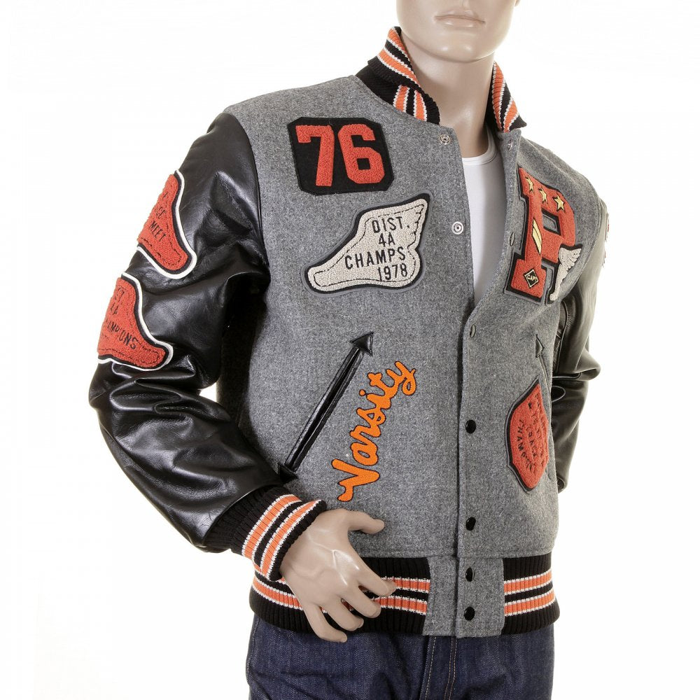 Regular Fit Grey Wool Body Black Leather Sleeve Award Letterman Philadelphia Stadium Jacket WV12310