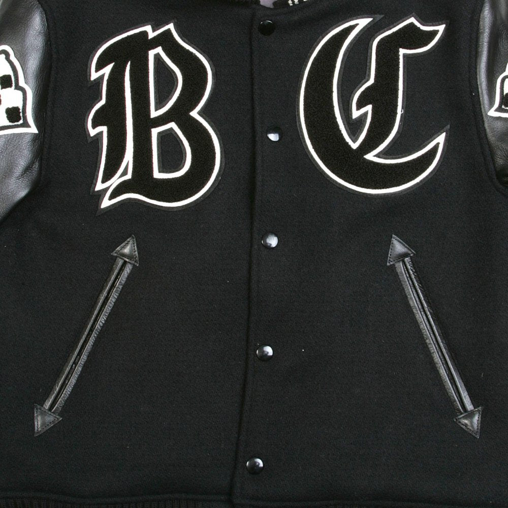 Letterman Regular Fit Black Wool Body Black Raglan Leather Sleeve Crank Buster Jacket WV11375