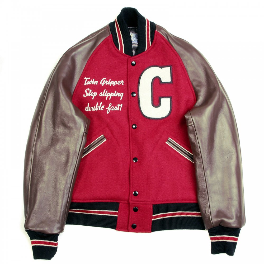 Letterman Regular Fit Red Wool Body Brown Raglan Leather Sleeve Cats Paw Jacket WV11376