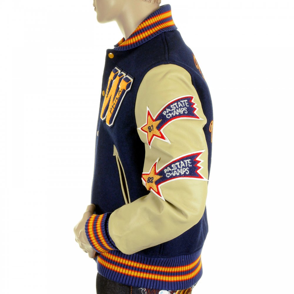 Letterman Regular Fit Royal Blue Wool Body Cream Leather Sleeve Philadelphia Wild Cats Stadium Jacket WV11793