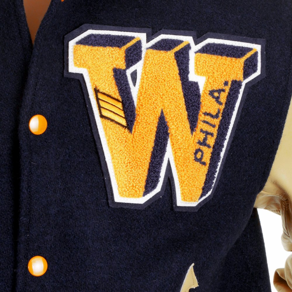 Letterman Regular Fit Royal Blue Wool Body Cream Leather Sleeve Philadelphia Wild Cats Stadium Jacket WV11793