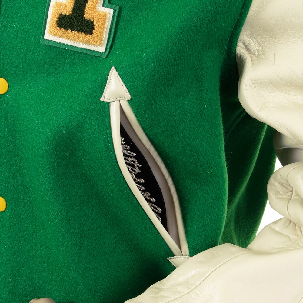 Regular Fit Kelly Green Body White Leather Sleeve Award Letterman Flying Alligators Stadium Jacket WV12077