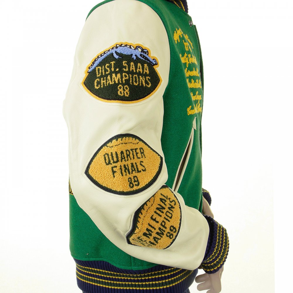 Regular Fit Kelly Green Body White Leather Sleeve Award Letterman Flying Alligators Stadium Jacket WV12077