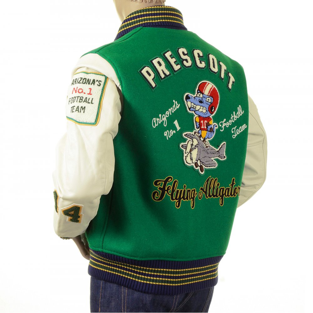 Regular Fit Kelly Green Body White Leather Sleeve Award Letterman Flying Alligators Stadium Jacket WV12077