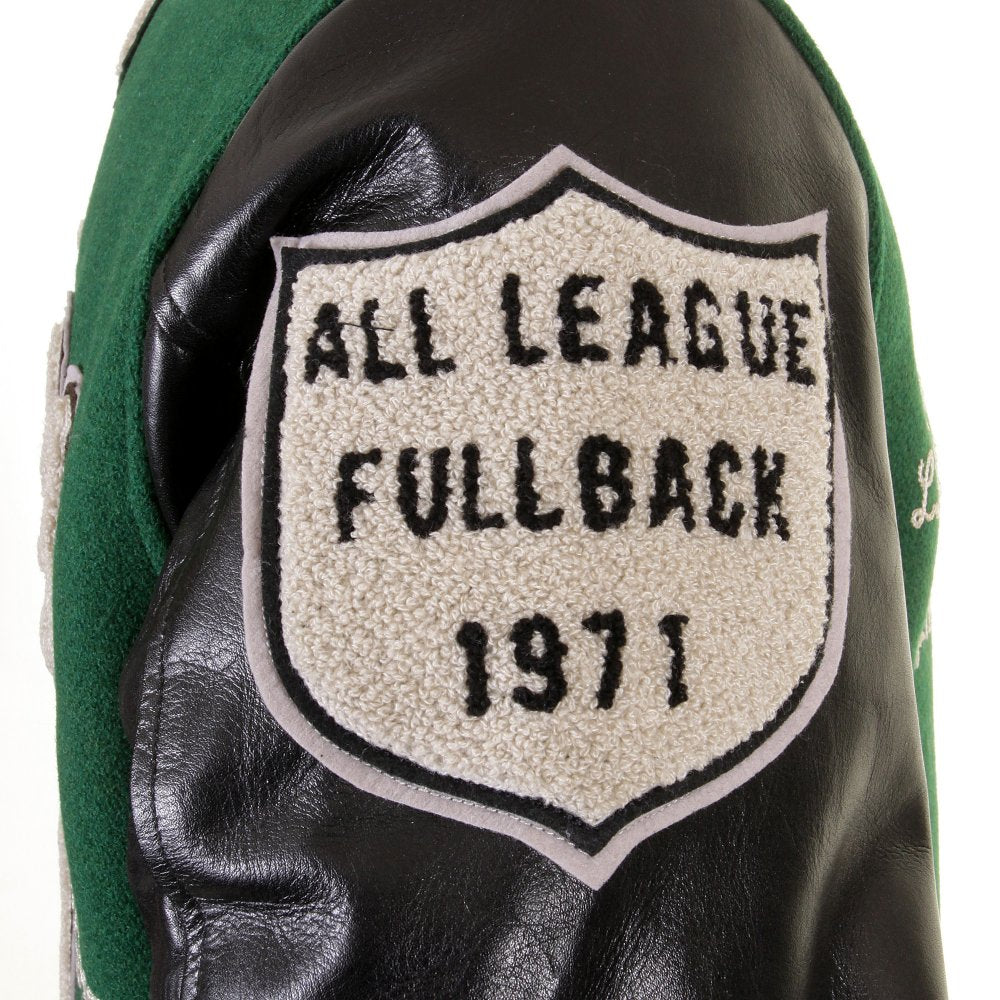 Regular Fit Dark Green Wool Body Black Leather Sleeve Award Letterman Spartans Stadium Jacket WV12310