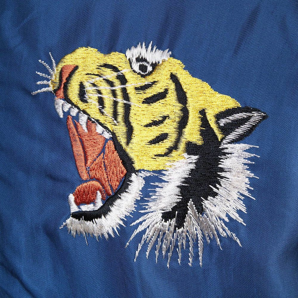 Royal Blue Body Gold Sleeves Regular Fit Fully Reversible Souvenir Suka Jacket with Hand Embroidered Tiger and Eagle TT13001