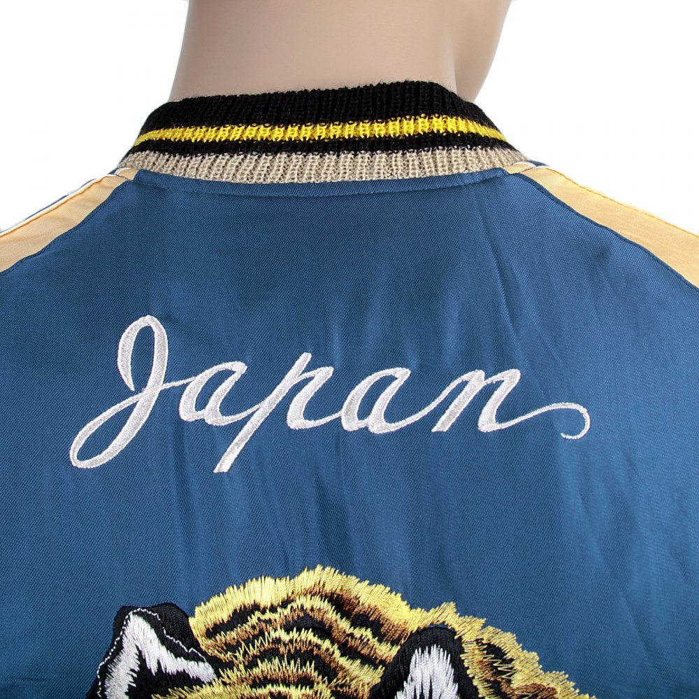 Royal Blue Body Gold Sleeves Regular Fit Fully Reversible Souvenir Suka Jacket with Hand Embroidered Tiger and Eagle TT13001