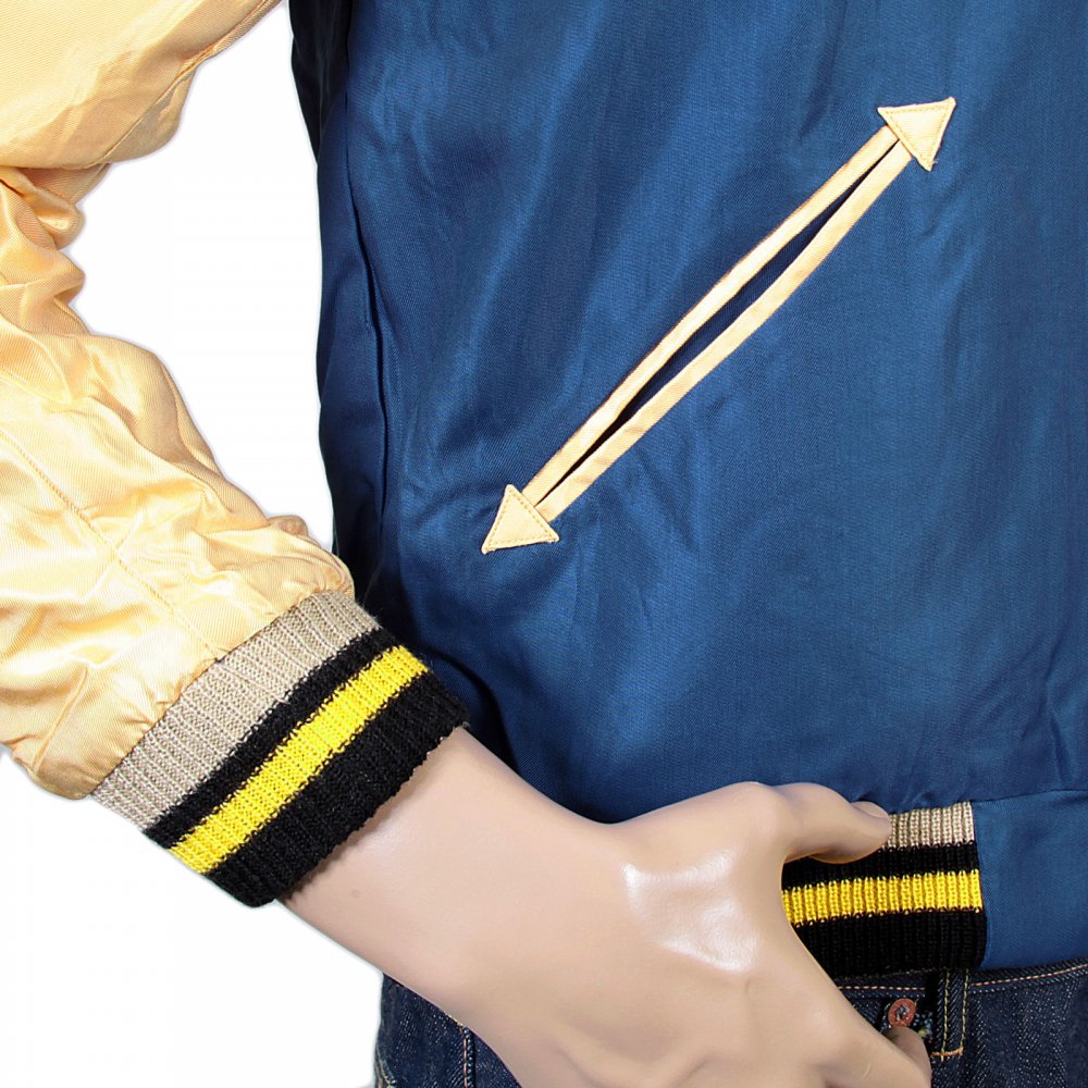 Royal Blue Body Gold Sleeves Regular Fit Fully Reversible Souvenir Suka Jacket with Hand Embroidered Tiger and Eagle TT13001