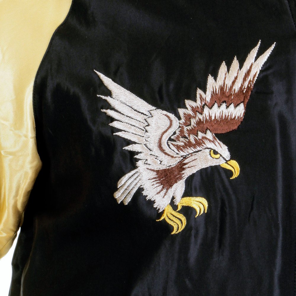 Black Body Gold Colour Sleeves Fully Reversible Souvenier Suka Jacket With Hand Embroidered USA Eagle Yokota AB TT11781
