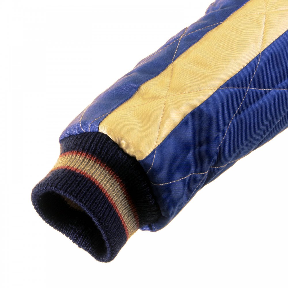 Yellow Body Royal Blue Sleeves Fully Reversible Souvenier Sukajan Jacket with Hand Embroidered Red Tiger TT11783