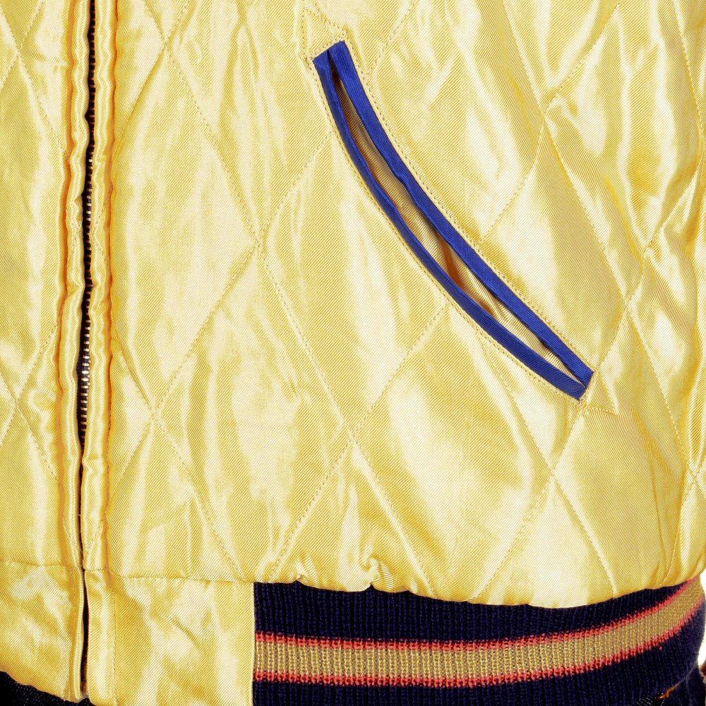 Yellow Body Royal Blue Sleeves Fully Reversible Souvenier Sukajan Jacket with Hand Embroidered Red Tiger TT11783