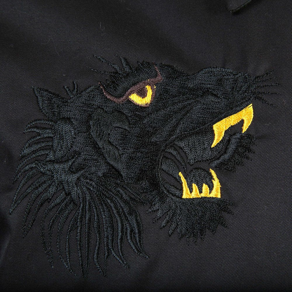 Black Regular Fit Cotton Twill Jacket with Embroidered Black Tiger TT13002