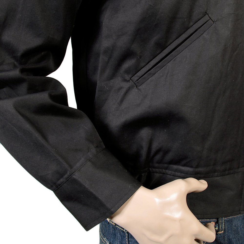 Black Regular Fit Cotton Twill Jacket with Embroidered Black Tiger TT13002