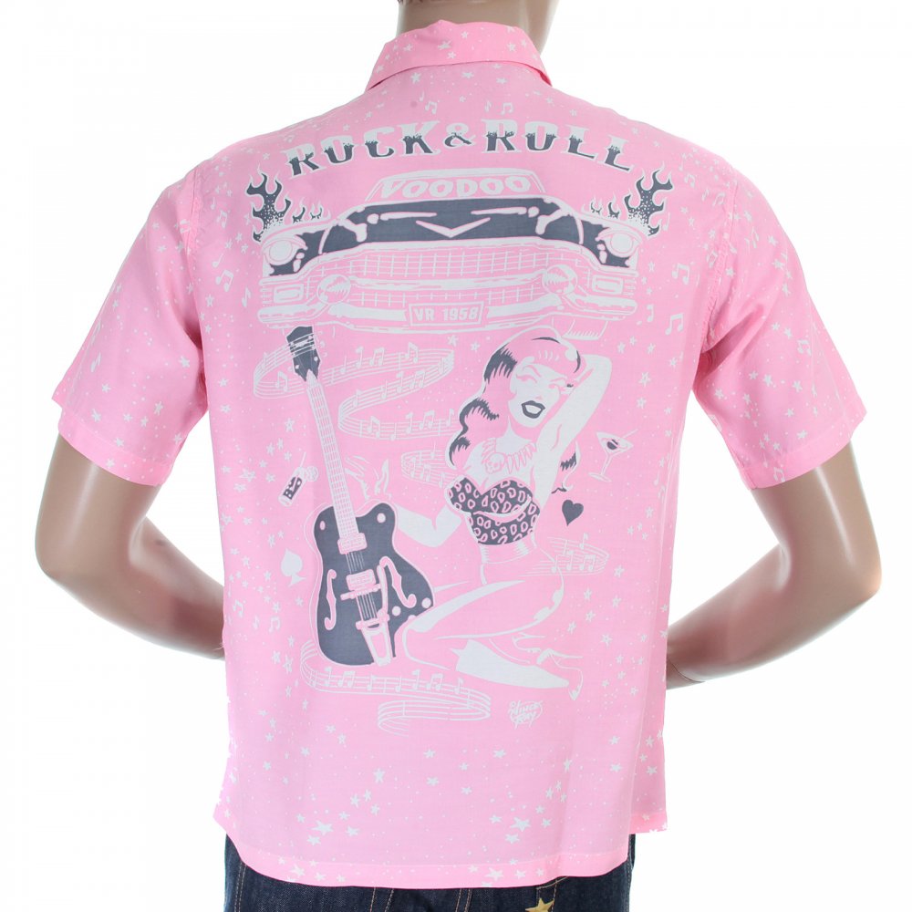 Special Edition Keoni of Hawaii Pink Rock and Roll Voodoo by Vince Ray Regular Fit Cuban Collar Short Sleeve Shirt SS36209