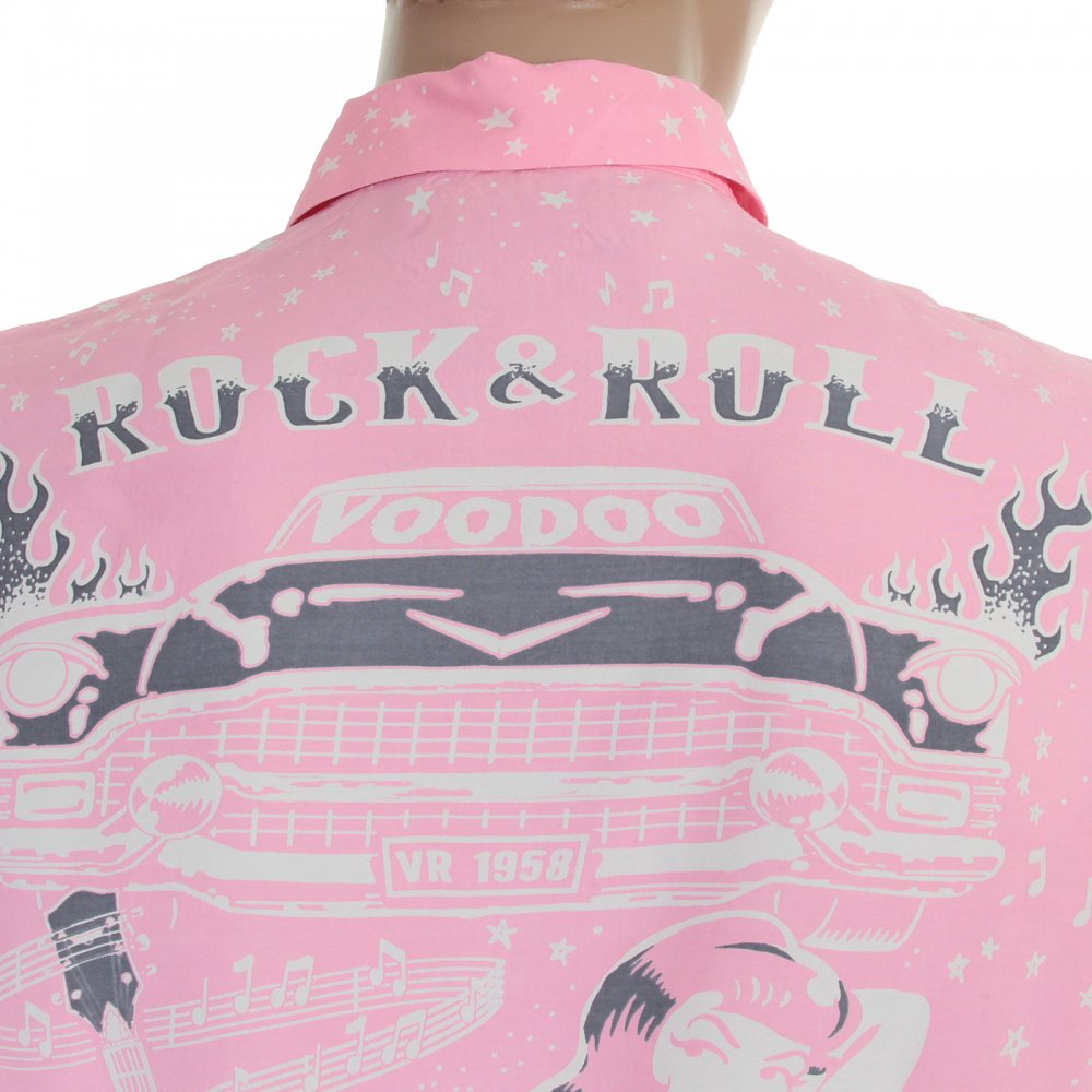 Special Edition Keoni of Hawaii Pink Rock and Roll Voodoo by Vince Ray Regular Fit Cuban Collar Short Sleeve Shirt SS36209