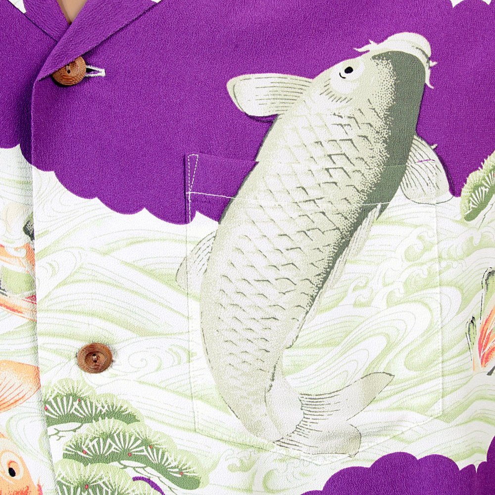 Regular Fit Short Sleeve Purple Rayon Cuban Collar With Printed Koi Hawaiian Shirt SS36434
