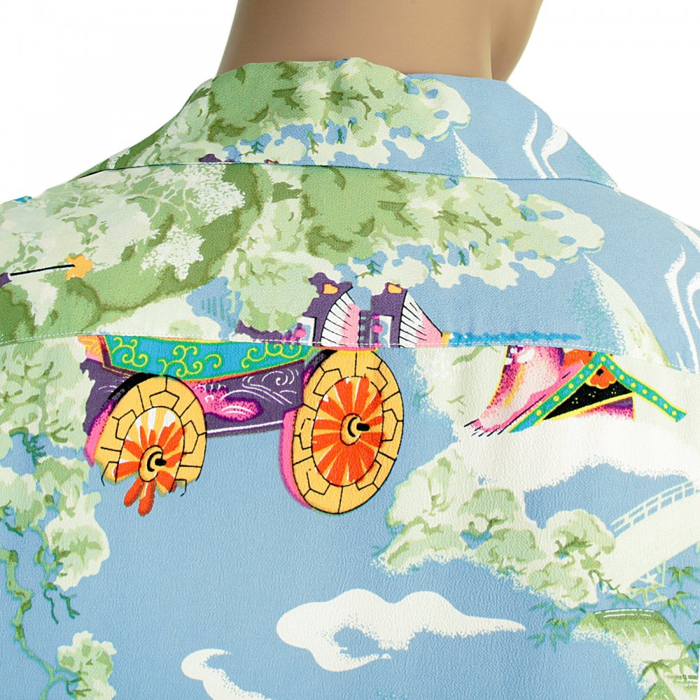 Regular Fit Short Sleeve Blue Rayon Cuban Collar Printed Gion Matsuri Hawaiian Shirt SS36431