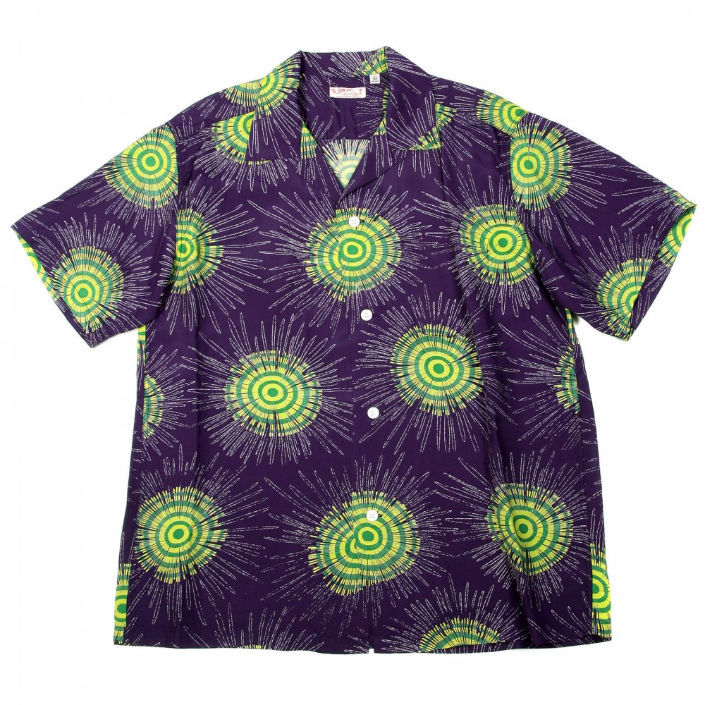 Navy Blue Fireworks Print Regular Fit Cuban Collar Short Sleeve Hawaiian Shirt SS33320