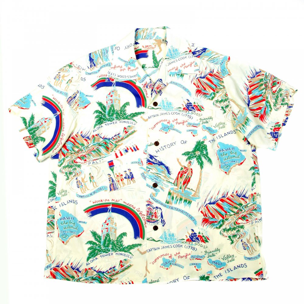 Off White History of the Islands Print Regular Fit Cuban Collar Short Sleeve Hawaiian Shirt SS33324