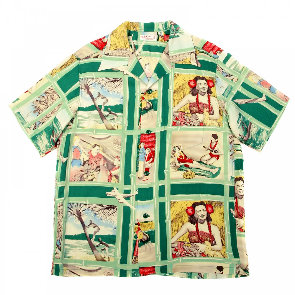 Mens Green Fly to the Paradise Print Regular Fit Cuban Collar Short Sleeve Hawaiian Shirt SS33326