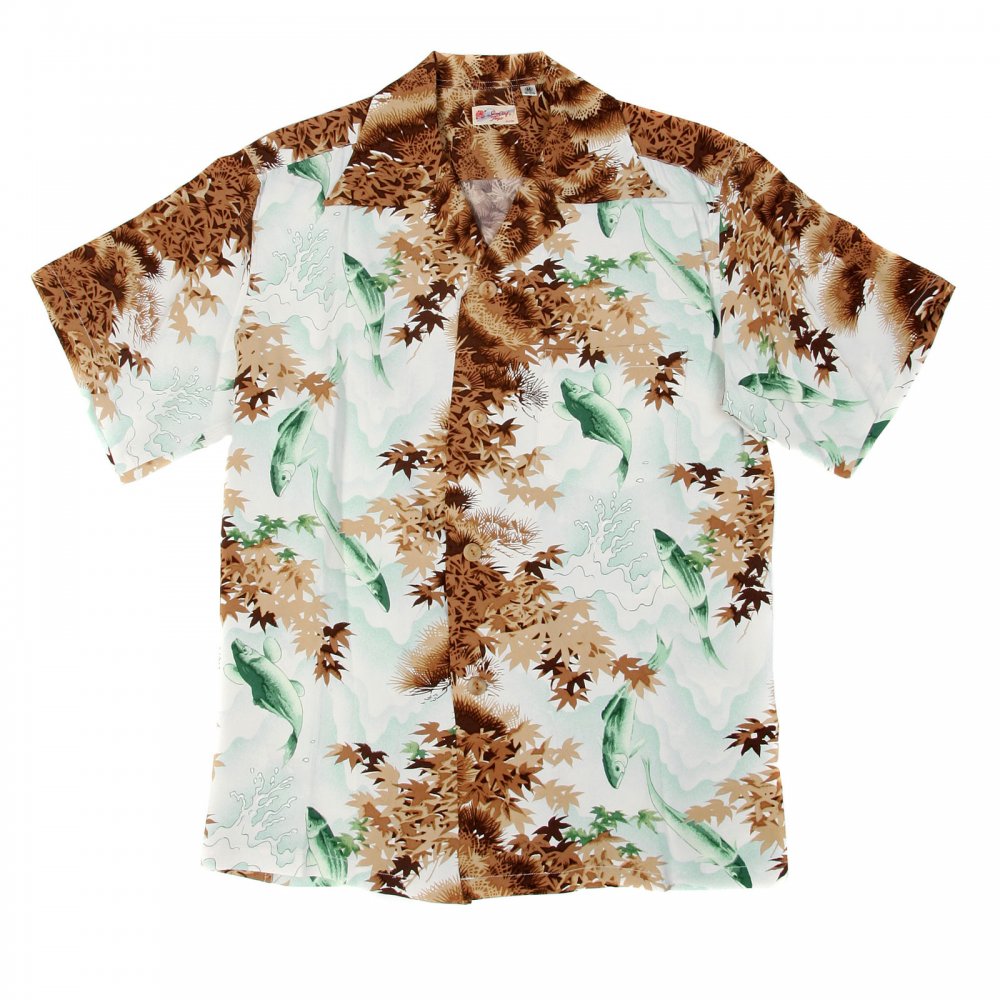 Brown Wild Sweetfish Print Regular Fit Cuban Collar Short Sleeve Hawaiian Shirt SS33333