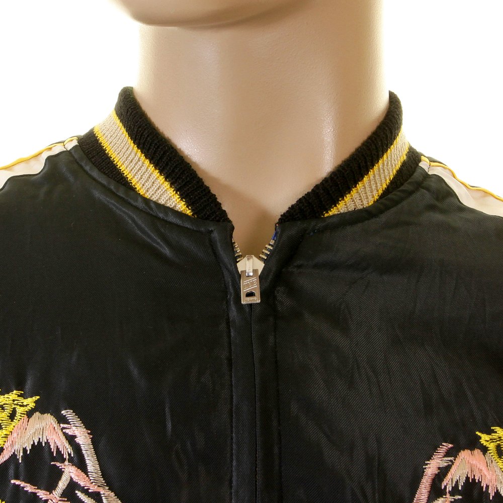 Black Body Ivory Sleeves Regular Fit Fully Reversible Suka Jacket with Hand Embroidered Tiger and Dragon TT12420