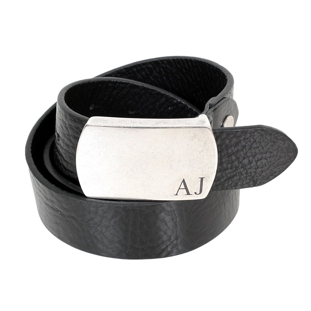 Black Rectangular Buckle Soft Grain Leather Belt