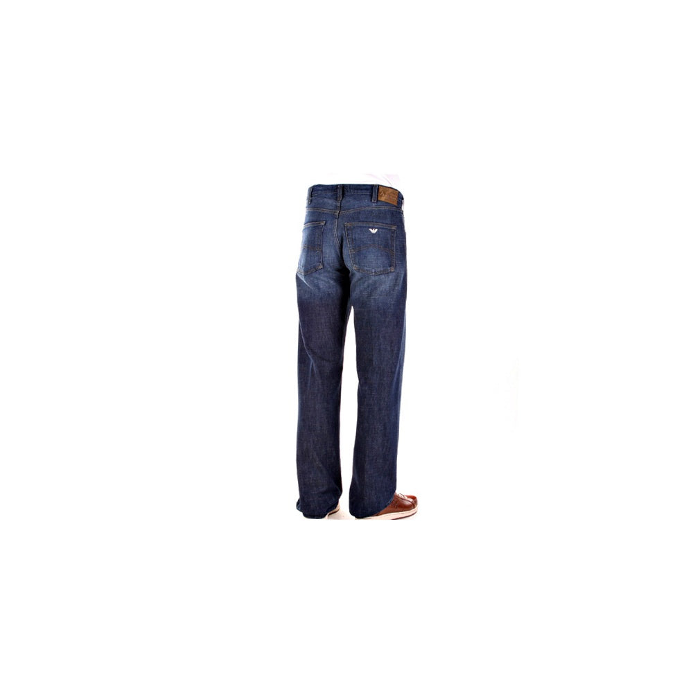 Dark Stonewash Relaxed Fit Regular Waist Straight Leg Denim Jeans