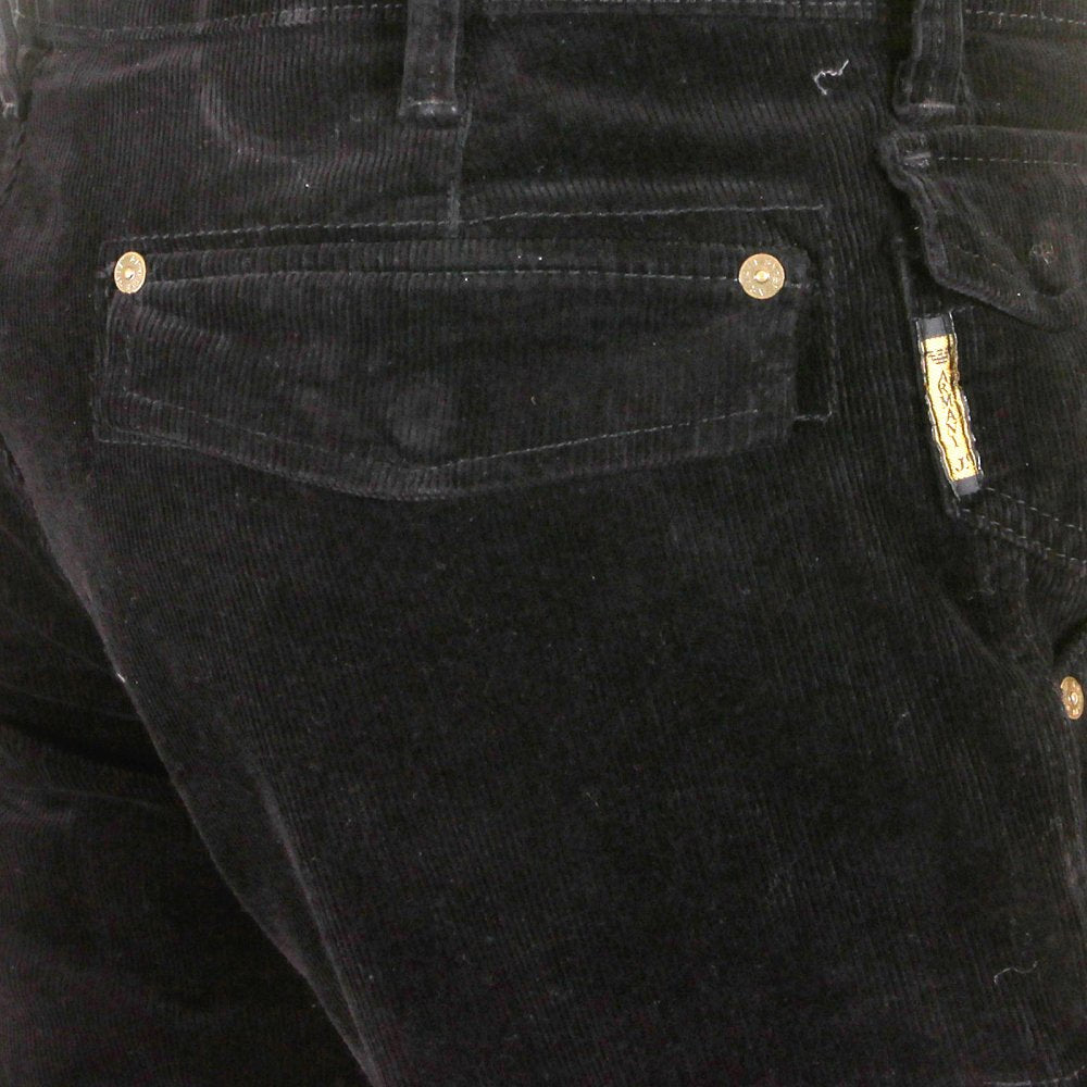 Black Fine Cord Stretch Cotton Regular Fit Low Waist Straight Leg Jeans