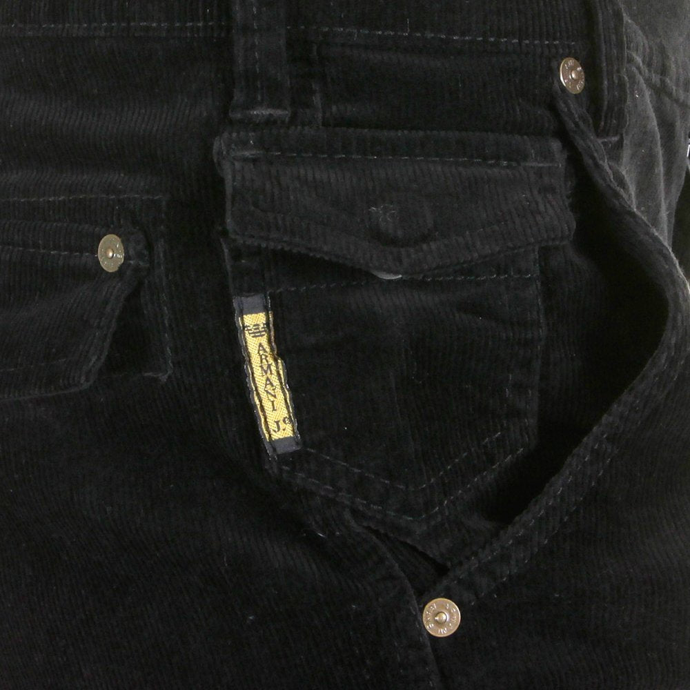 Black Fine Cord Stretch Cotton Regular Fit Low Waist Straight Leg Jeans