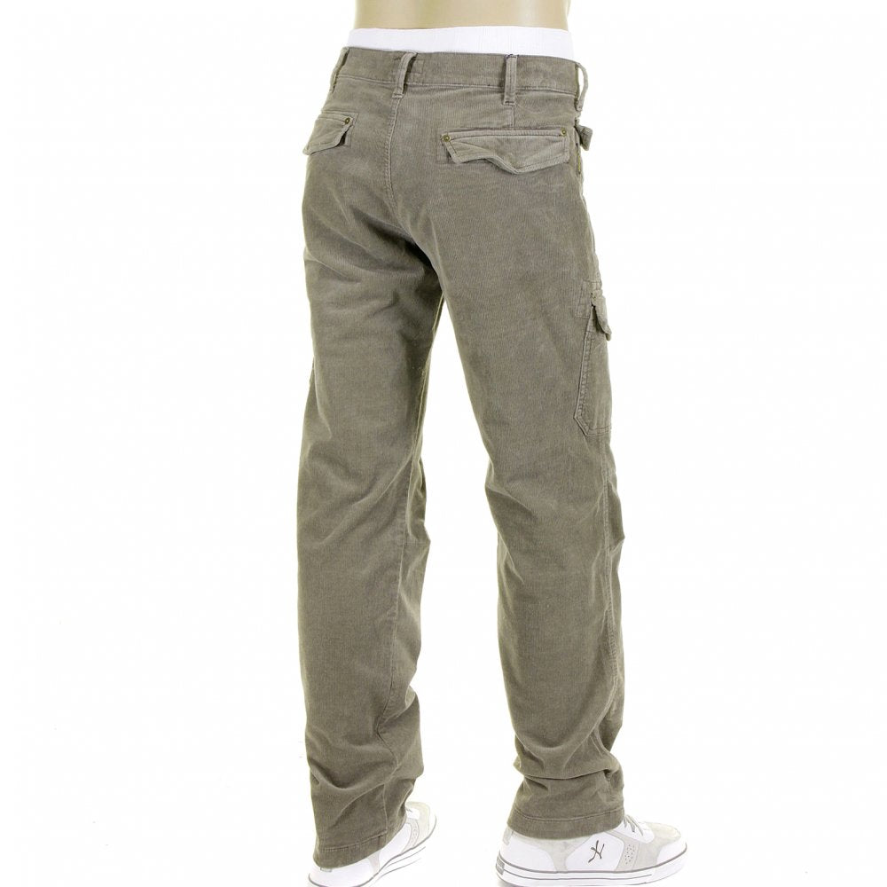 Mud Colour Fine Cord Stretch Cotton Regular Fit Low Waist Straight Leg Jeans