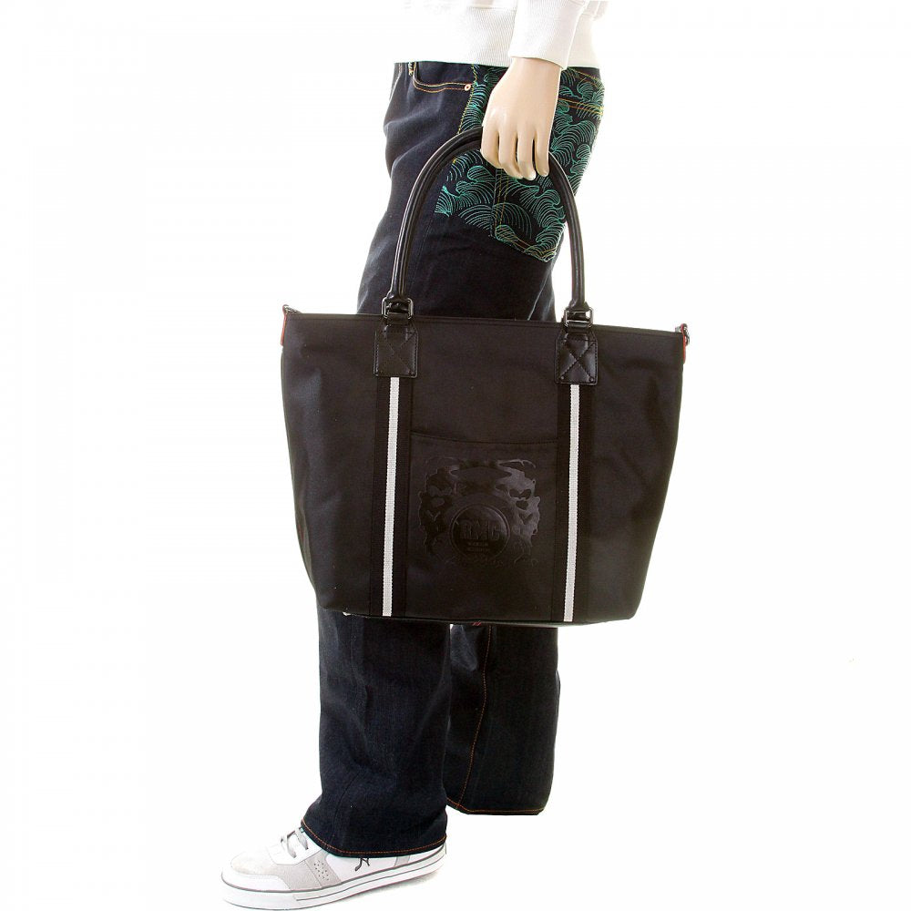 Mens Unisex Black Nylon Leather Shopper Bag