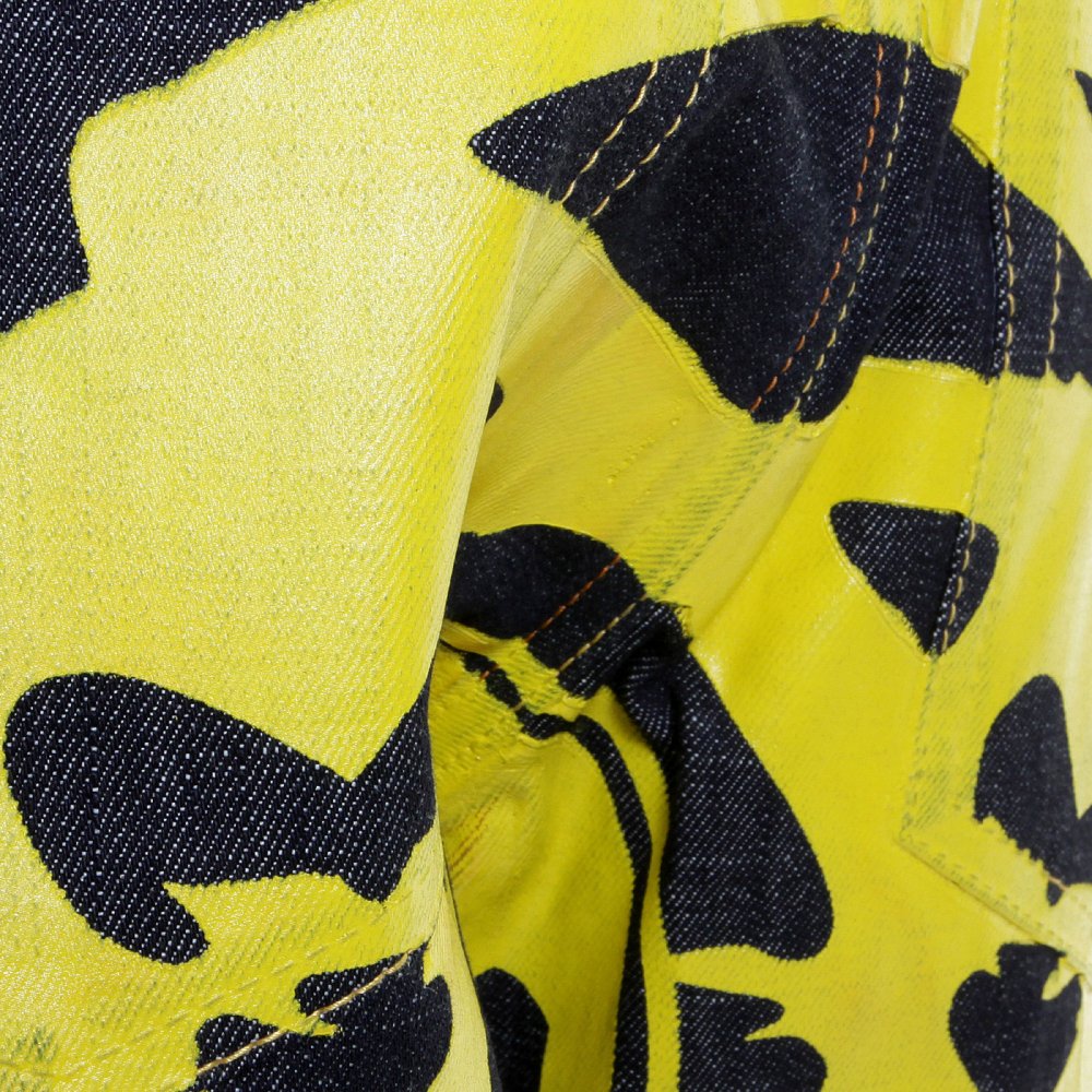 Super Exclusive Design Dark Indigo Raw Denim Shorts with Painted Yellow Logo