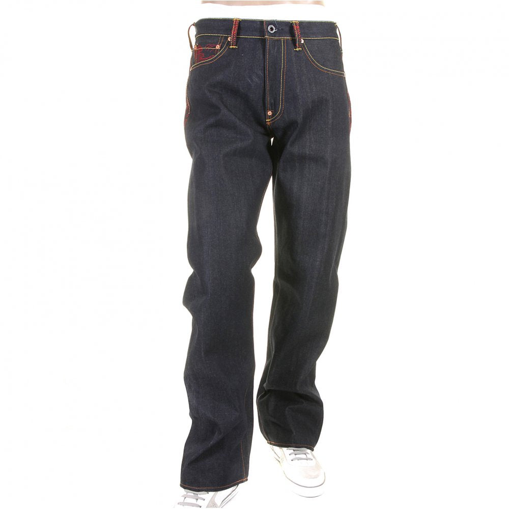 Scarlet vintage cut design dark indigo raw denim jeans