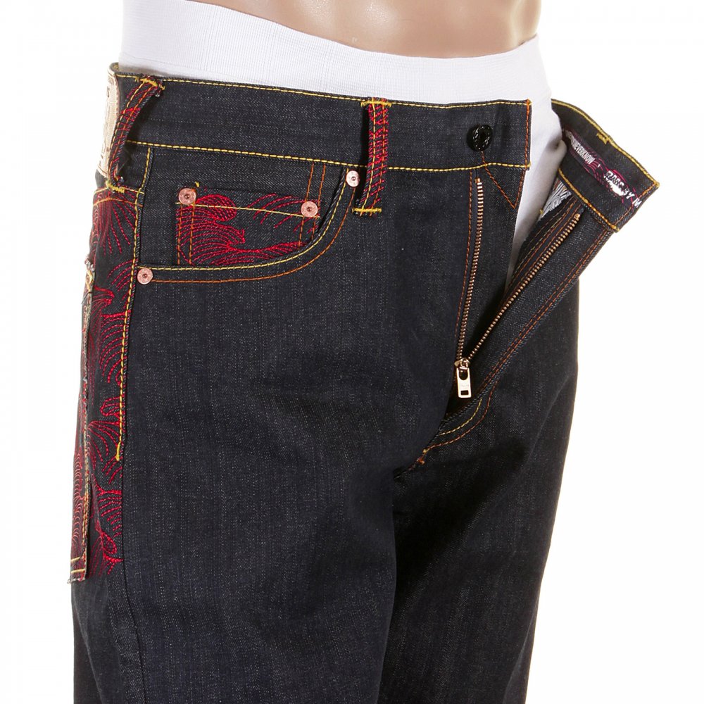 Scarlet vintage cut design dark indigo raw denim jeans