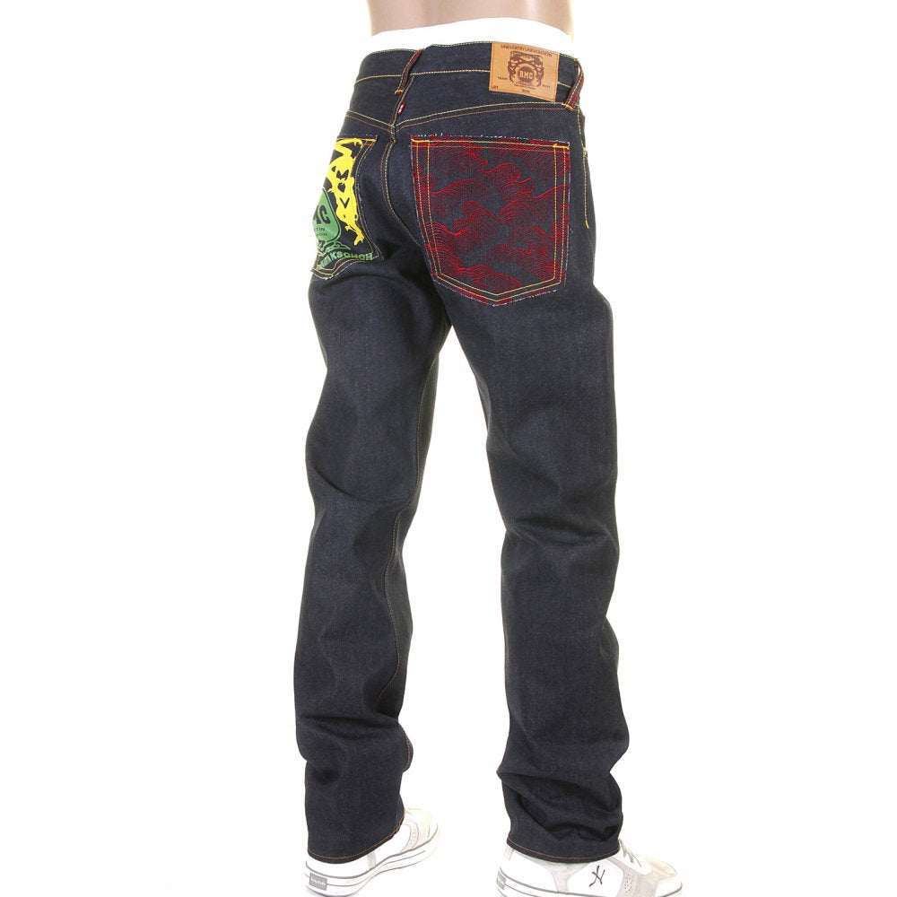 Model 1001 Tsunami Wave Painted Logo Vintage Raw Selvedge Denim Jeans